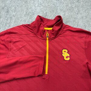 USC Trojans Nike 1/4 Zip Pullover Men M Red DRI-FIT Striped Performance Coaches